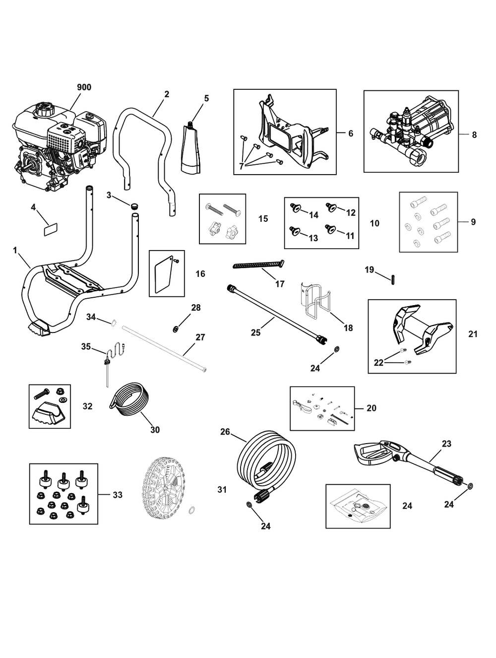 Main Unit Diagram and Parts List for 020793-00  Briggs and Stratton Pressure Washer